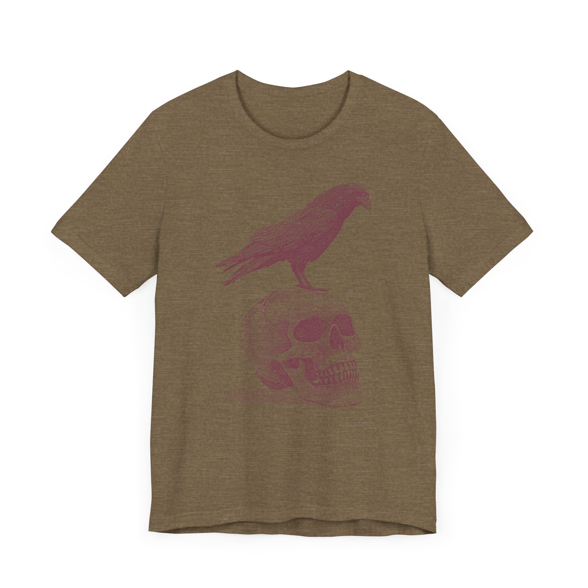 Crow on Skull Woodcut Design T-Shirt | Gothic Art Graphic Tee - Deez Teez