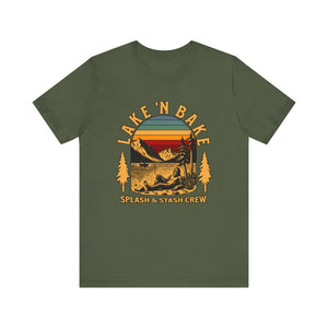 Lake & Bake Splash and Stash Crew Tee | Funny Weed Lake Life T-Shirt - Deez Teez