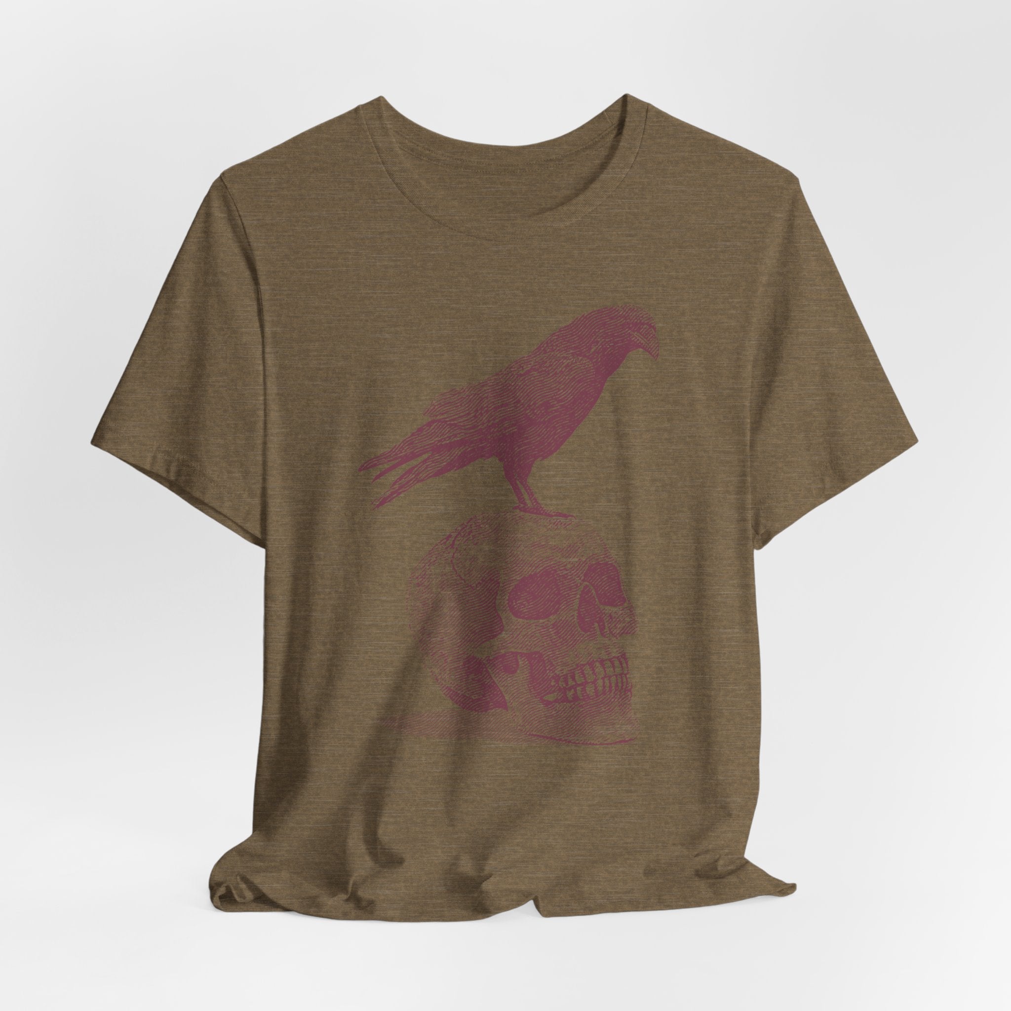Crow on Skull Woodcut Design T-Shirt | Gothic Art Graphic Tee - Deez Teez