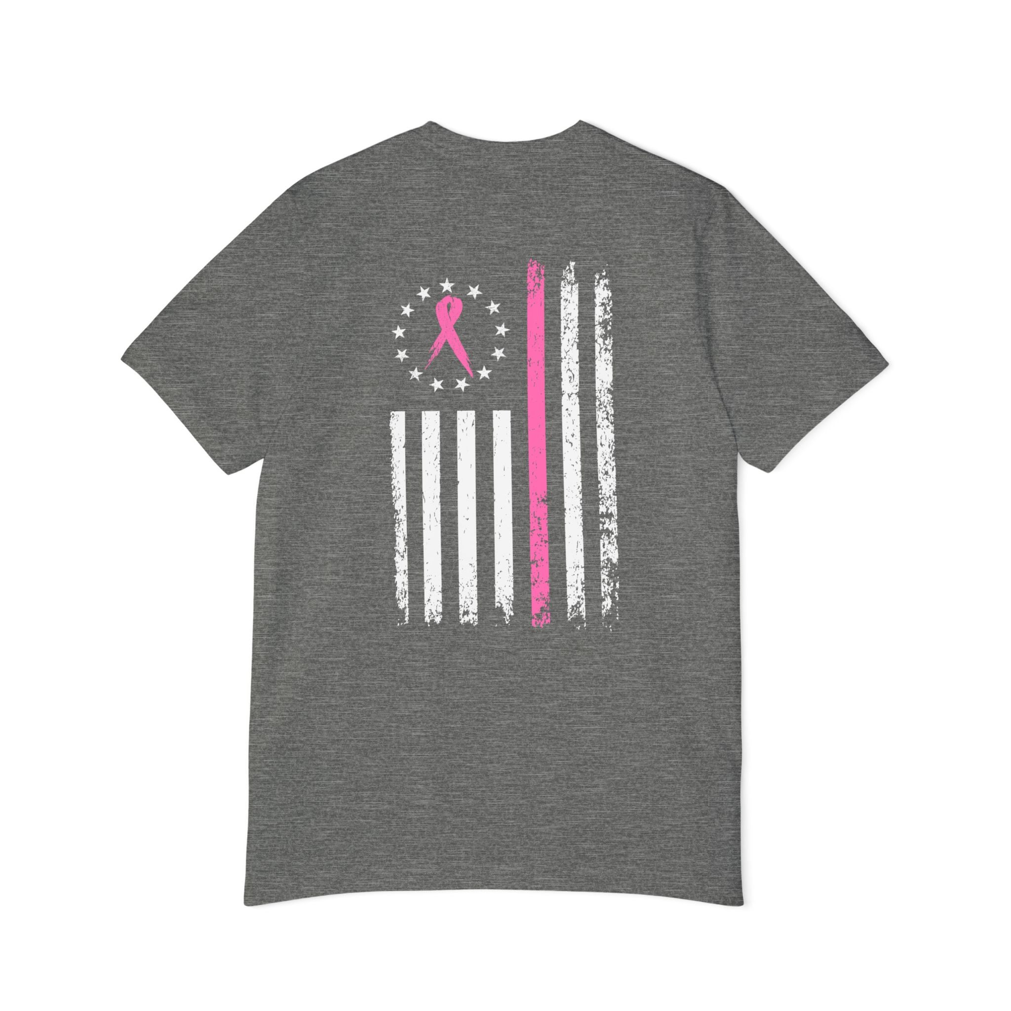 US Flag Pink Stripe Breast Cancer Awareness Support T-Shirt | Think Pink Line Graphic Tee - Deez Teez