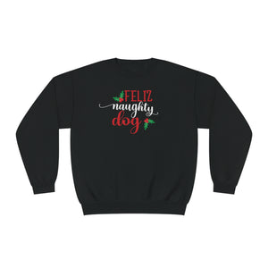 'Feliz Naughty Dog' Funny Christmas Unisex NuBlend® Crewneck Sweatshirt - Deez Teez