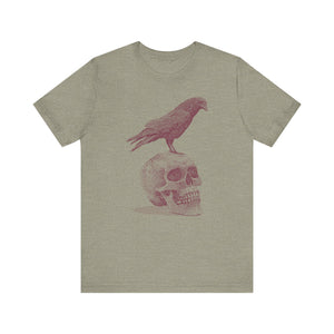 Crow on Skull Woodcut Design T-Shirt | Gothic Art Graphic Tee - Deez Teez