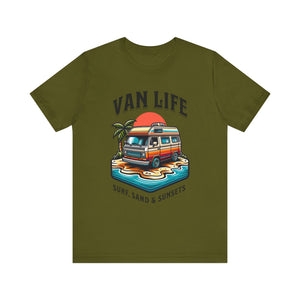Van Life! Surf, Sand, & Sunsets Illustration | Wanderlust Vibe Graphic T-Shirt - Deez Teez