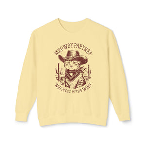 "Meowdy Partner - Whiskers in the Wind" Cowboy Western Theme Cat Lover Rodeo Design Sweatshirt - Deez Teez