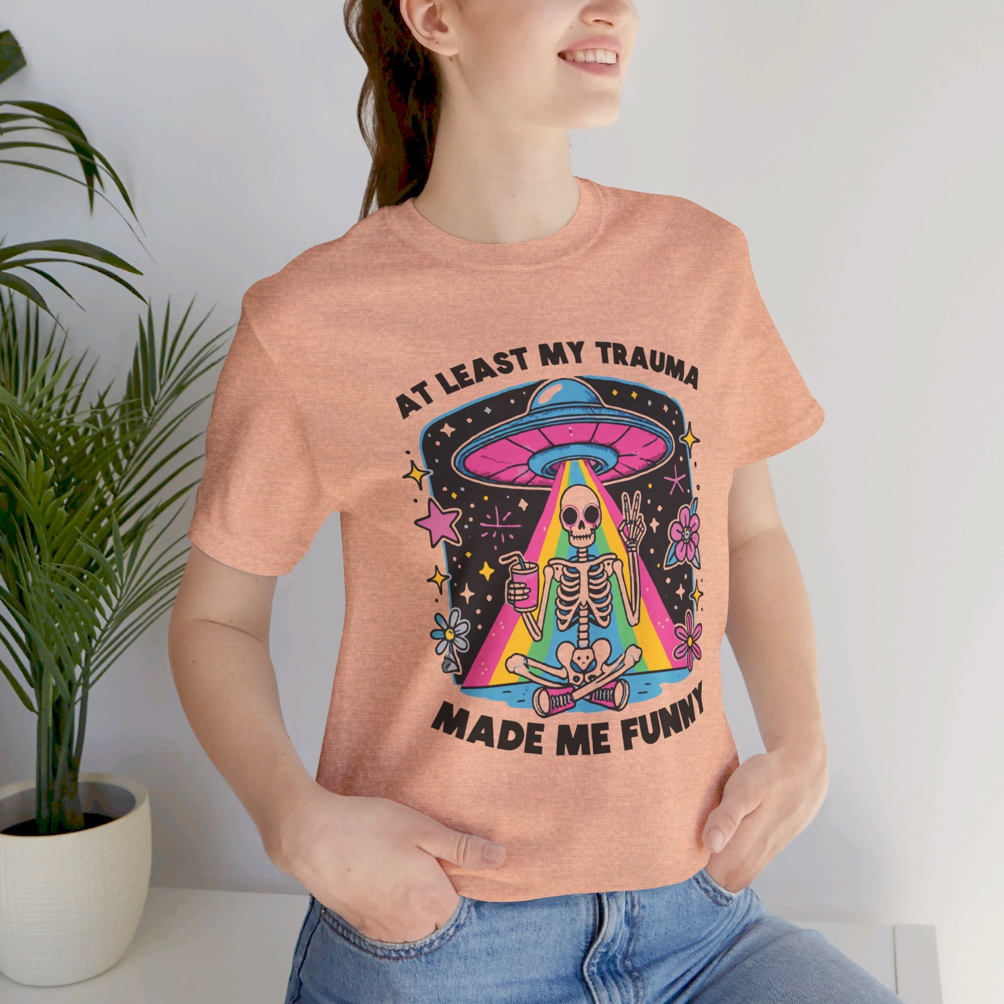 At Least My Trauma Made Me Funny T-Shirt | Mental Health Alien Design Tee - Deez Teez
