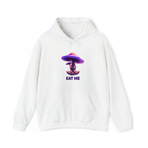 Surreal 'Eat Me' Mushroom Graphic Hooded Sweatshirt | Trippy Fungi Hoodie - Deez Teez