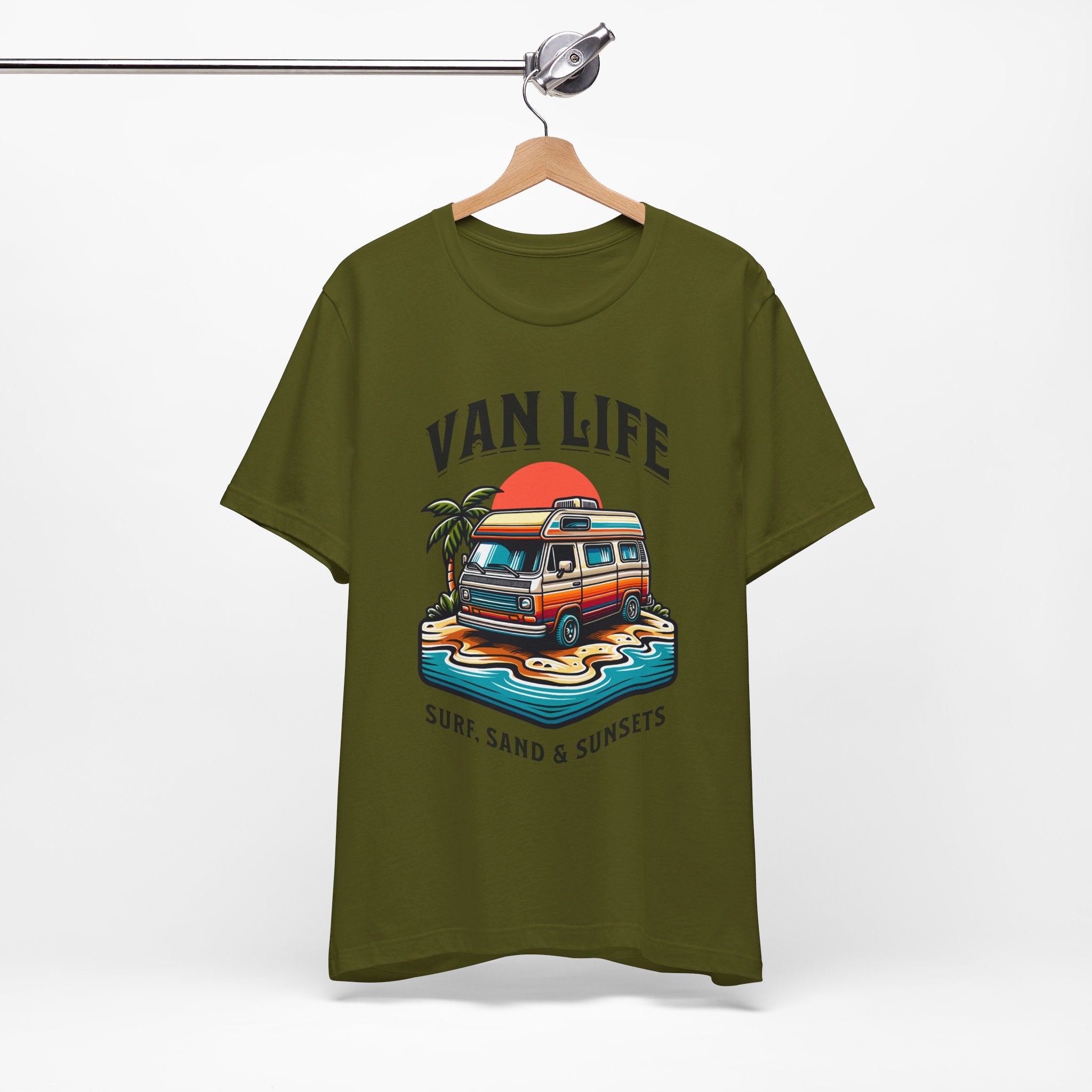 Van Life! Surf, Sand, & Sunsets Illustration | Wanderlust Vibe Graphic T-Shirt - Deez Teez