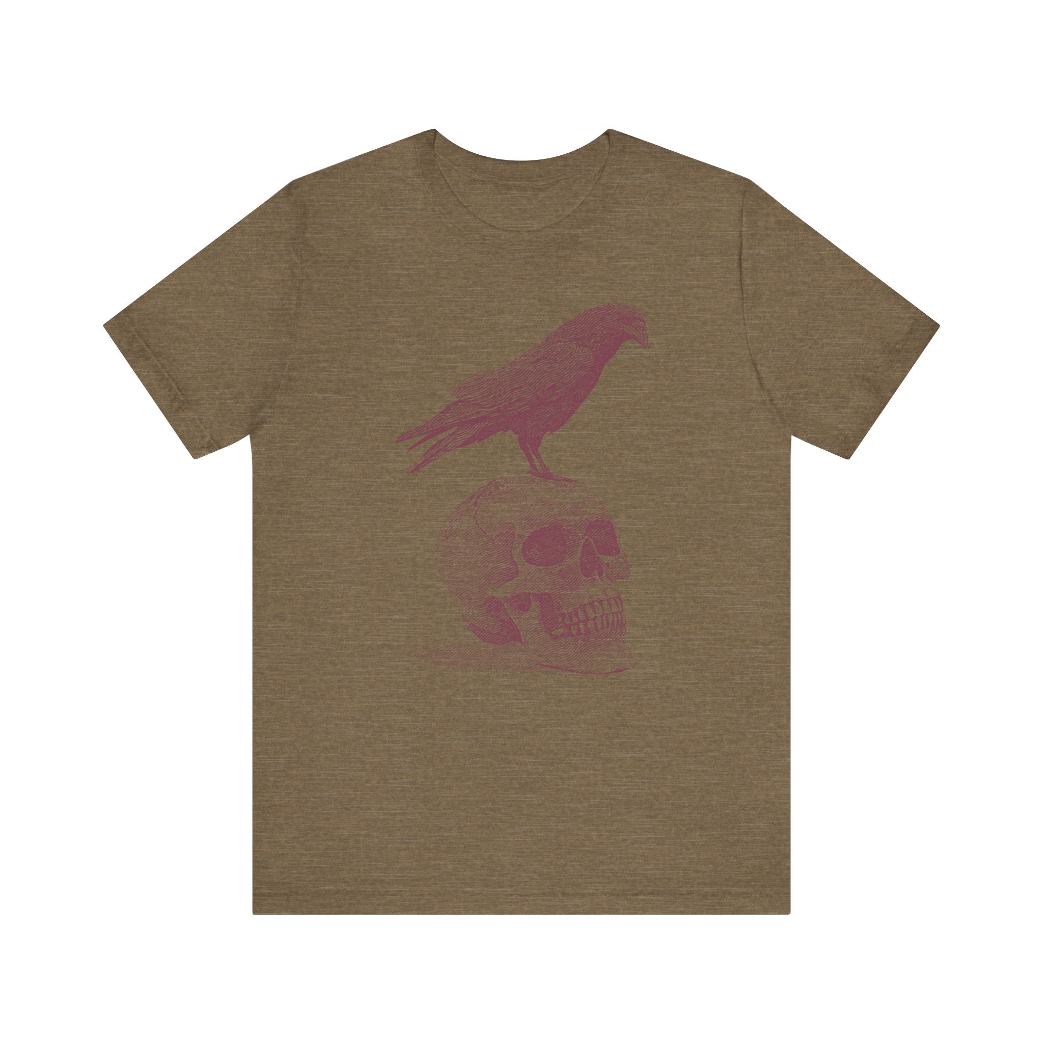 Crow on Skull Woodcut Design T-Shirt | Gothic Art Graphic Tee - Deez Teez