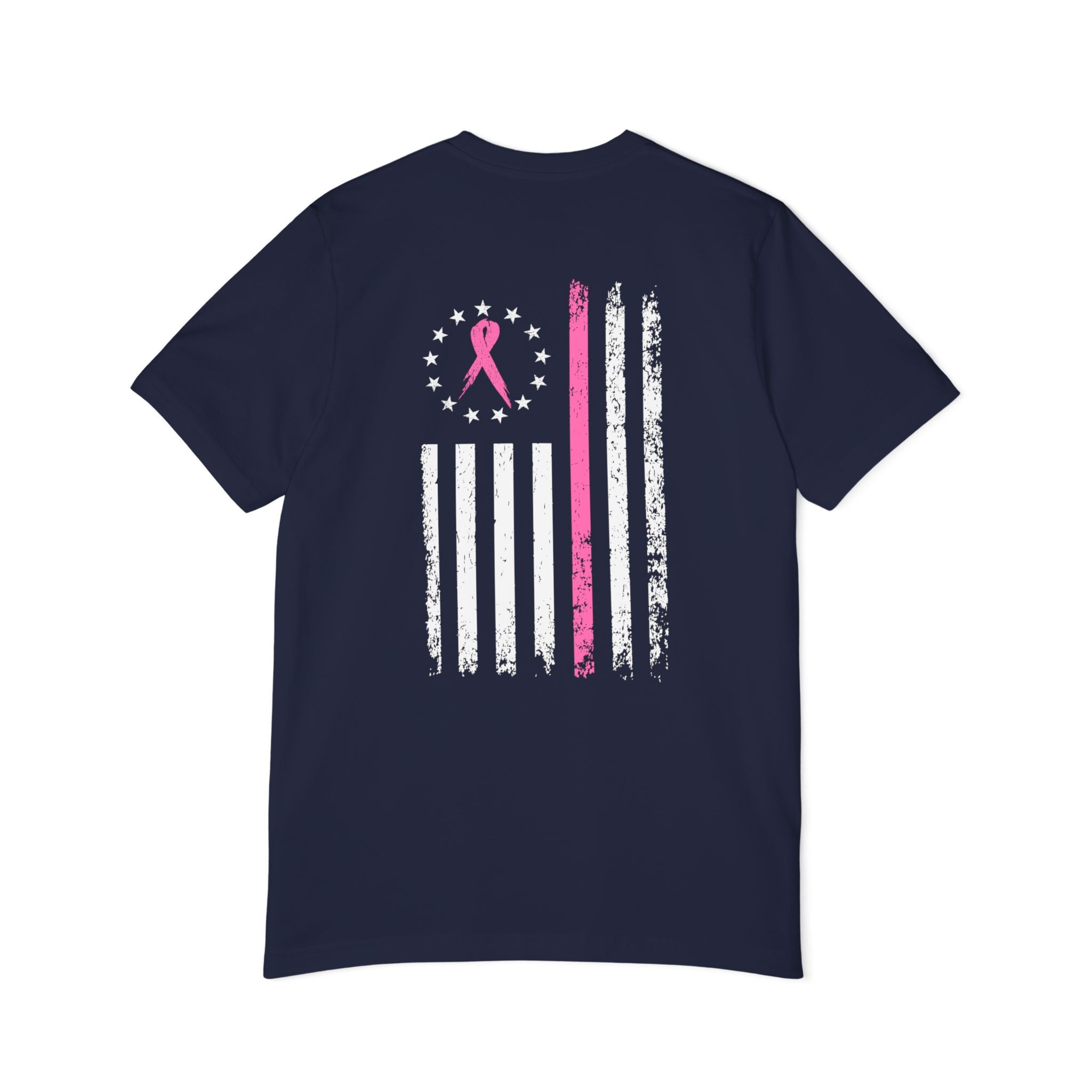 US Flag Pink Stripe Breast Cancer Awareness Support T-Shirt | Think Pink Line Graphic Tee - Deez Teez