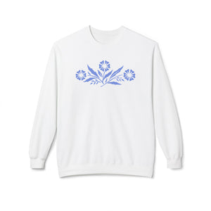 Vintage Corningware-Inspired Crewneck Sweatshirt | Retro Blue Cornflower Dish Design - Deez Teez