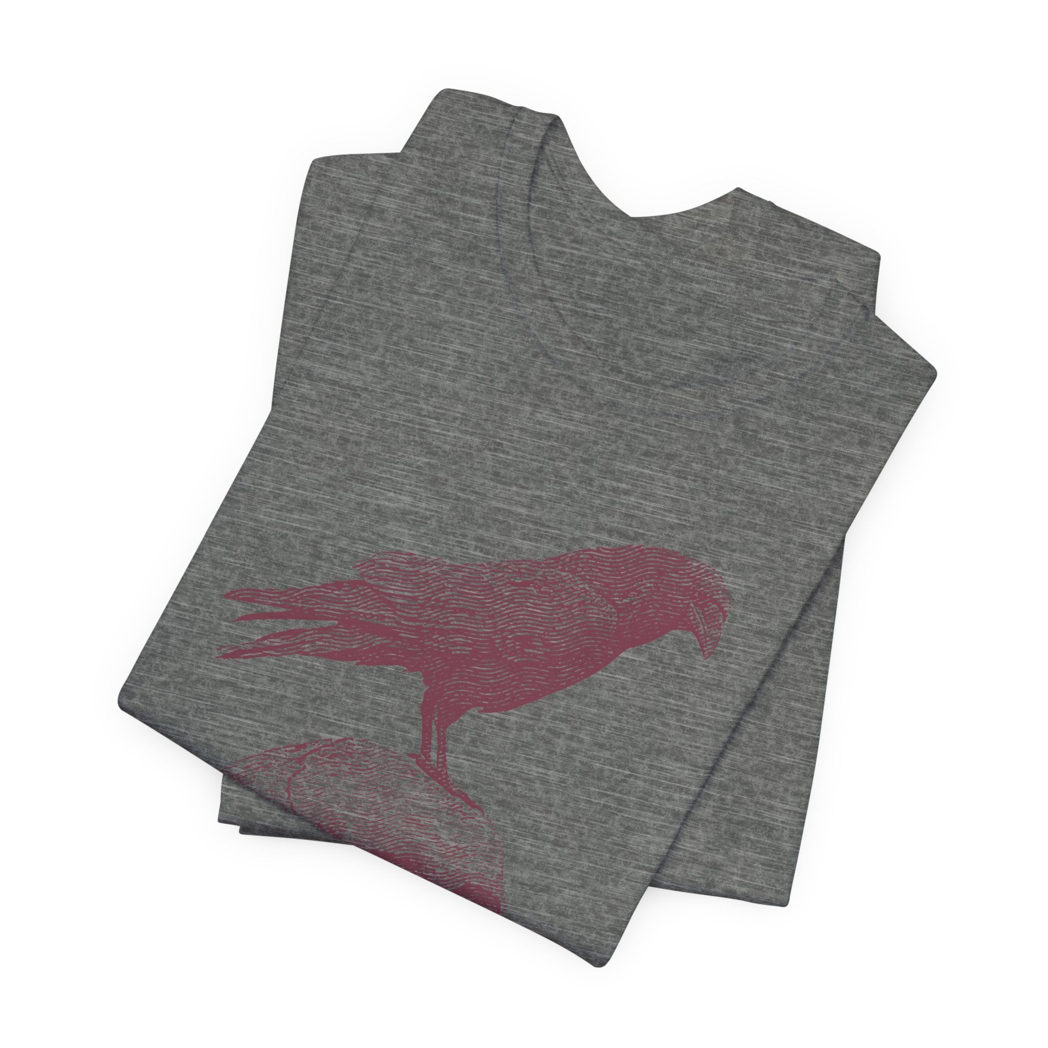 Crow on Skull Woodcut Design T-Shirt | Gothic Art Graphic Tee - Deez Teez
