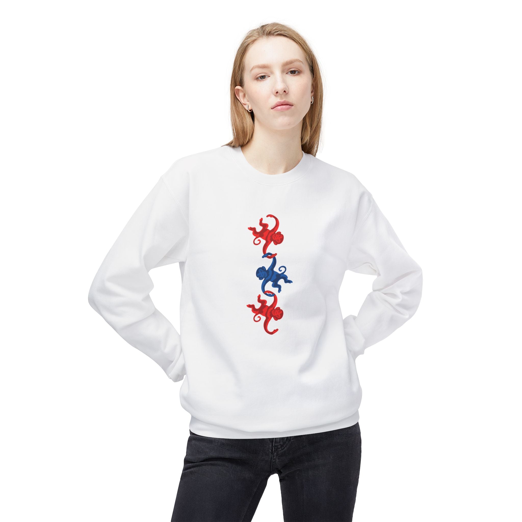 Retro Barrel of Monkeys Crewneck Sweatshirt | Nostalgic Hanging Monkeys Design - Deez Teez