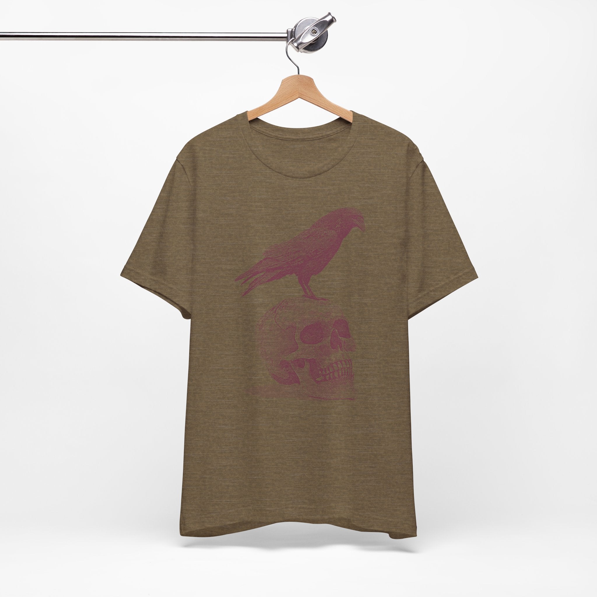 Crow on Skull Woodcut Design T-Shirt | Gothic Art Graphic Tee - Deez Teez