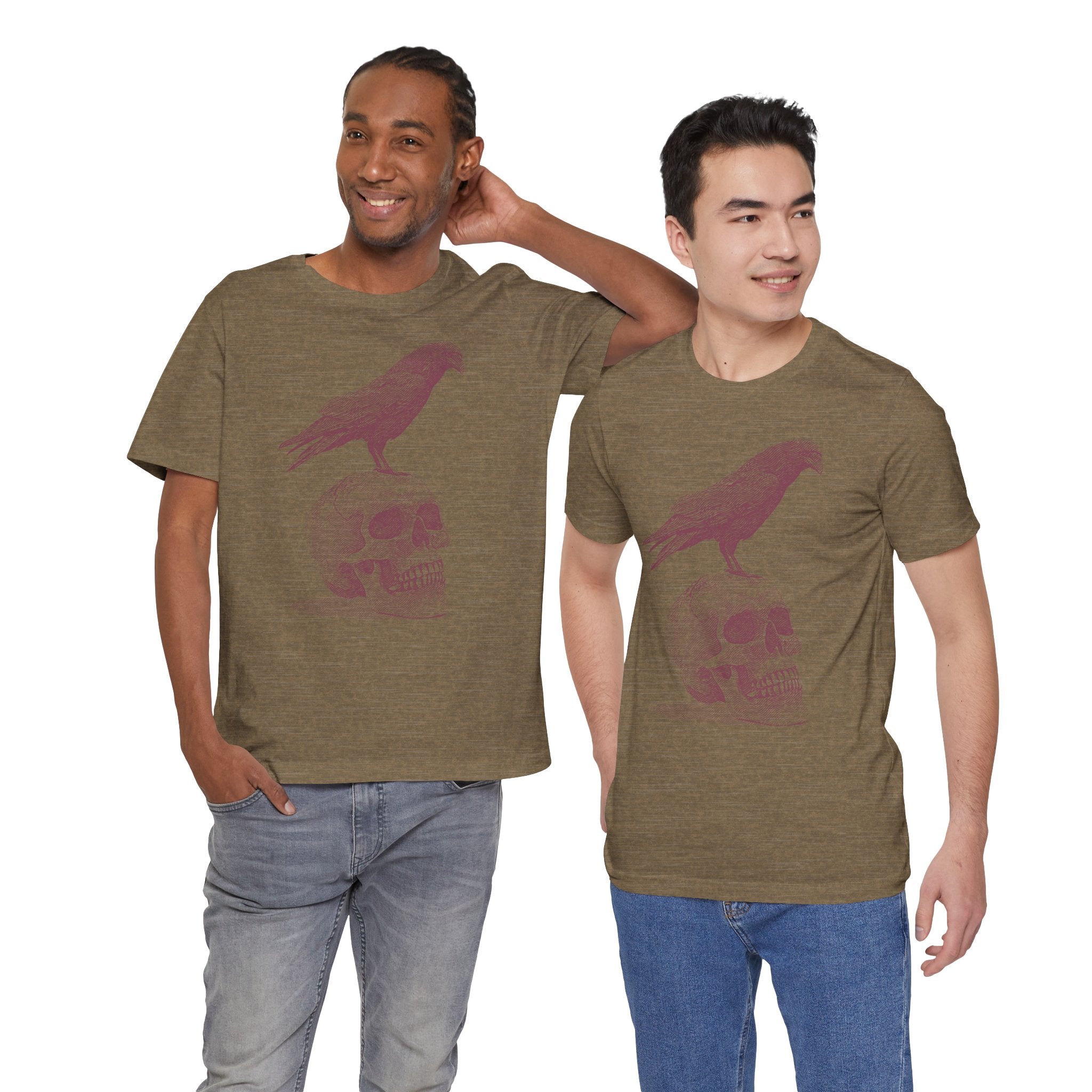 Crow on Skull Woodcut Design T-Shirt | Gothic Art Graphic Tee - Deez Teez