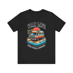 Van Life! Surf, Sand, & Sunsets Illustration | Wanderlust Vibe Graphic T-Shirt - Deez Teez