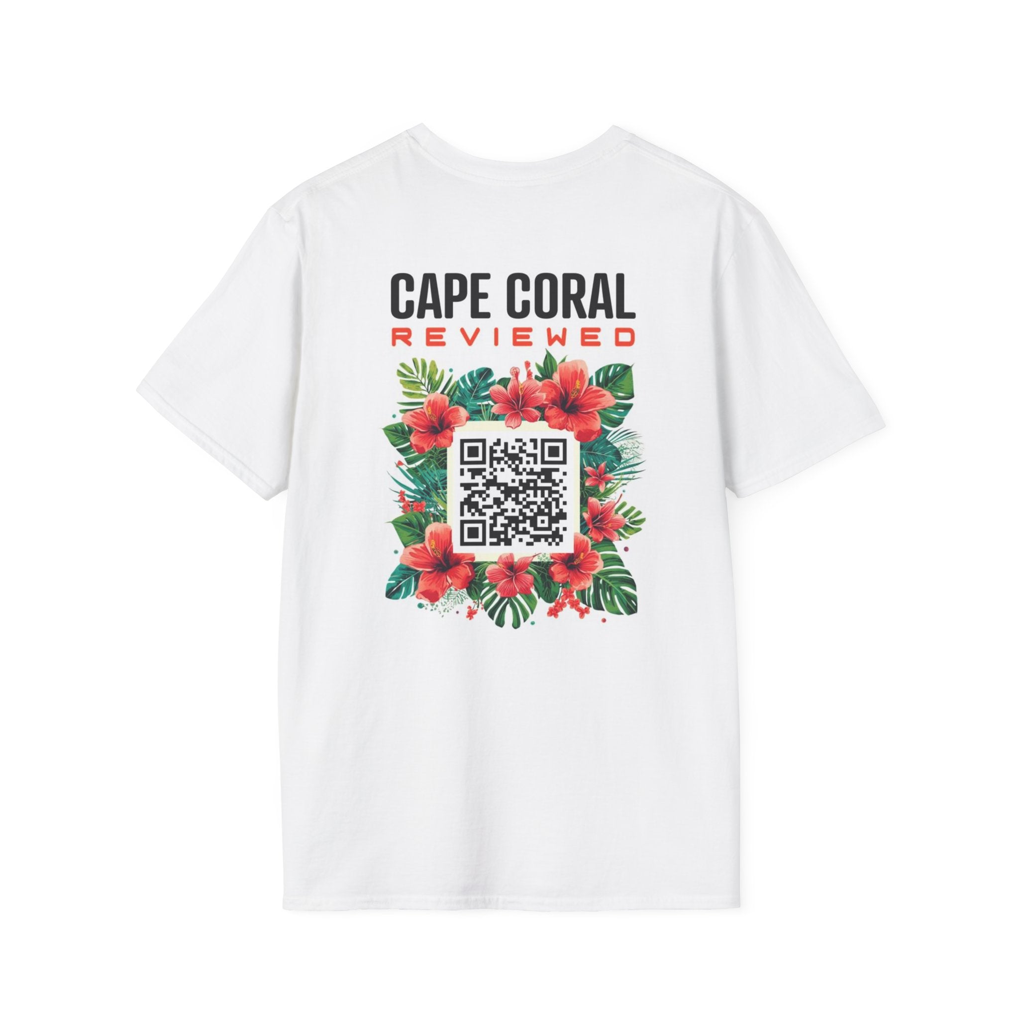 Cape Coral Reviewed T-Shirt — QR Code Tropical Floral Tee
