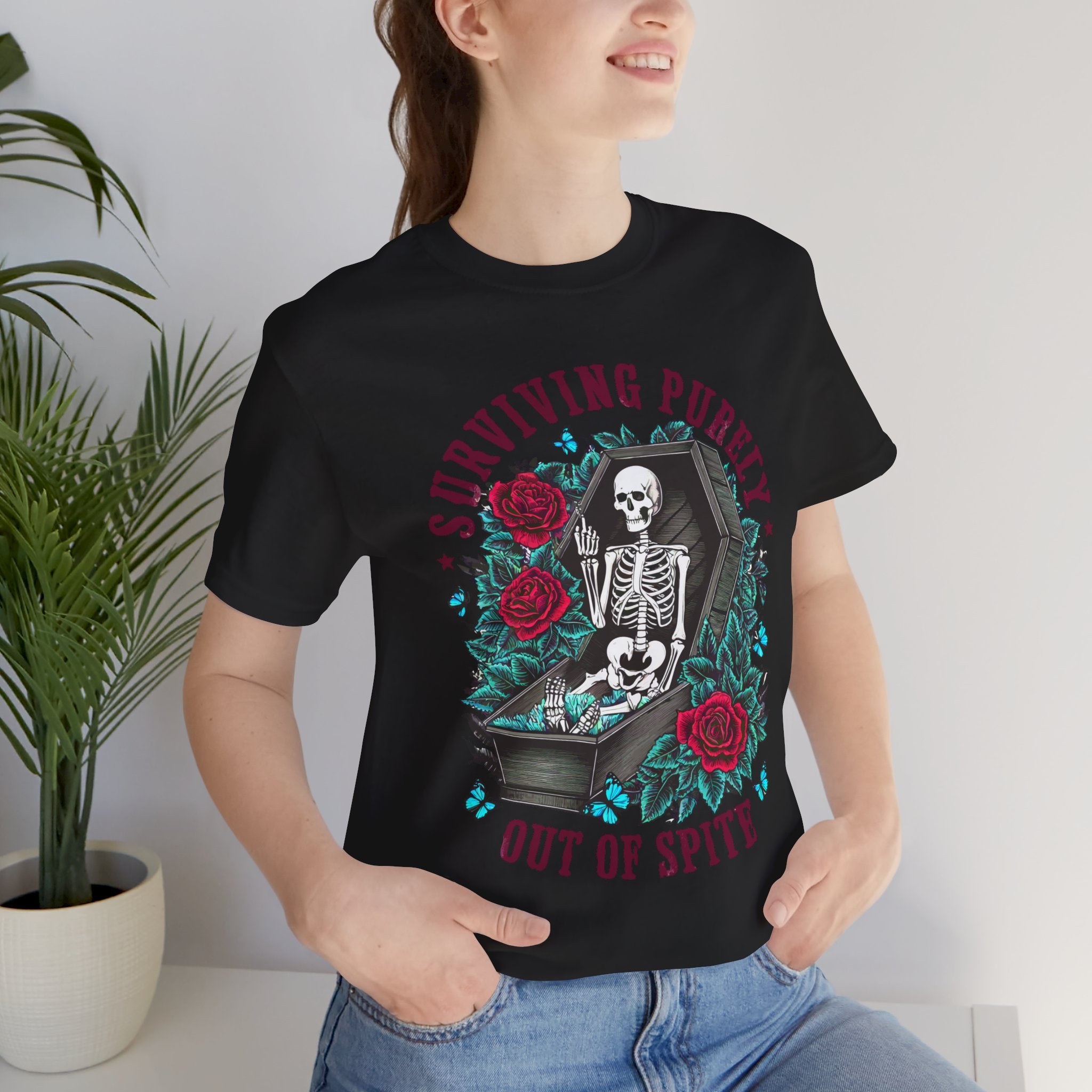 'Surviving Purely Out of Spite' | Skeleton Graphic Tee - Deez Teez