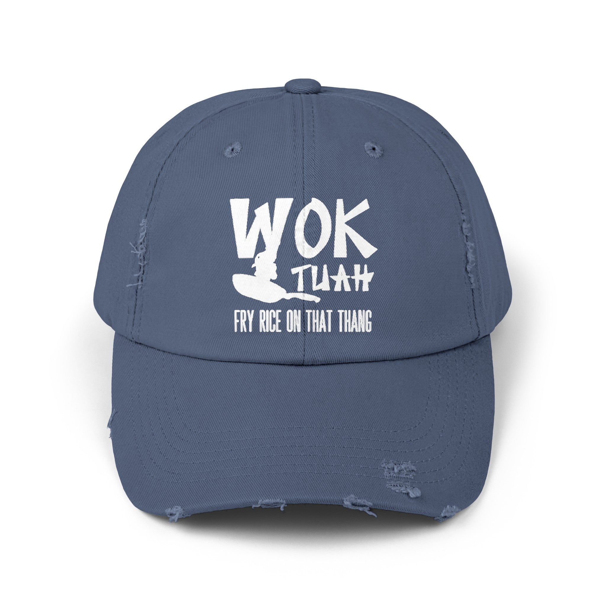 Wok Tuah Parody Distressed Baseball Cap | Viral Meme Pun 'Hawk Tuah' Design - Deez Teez