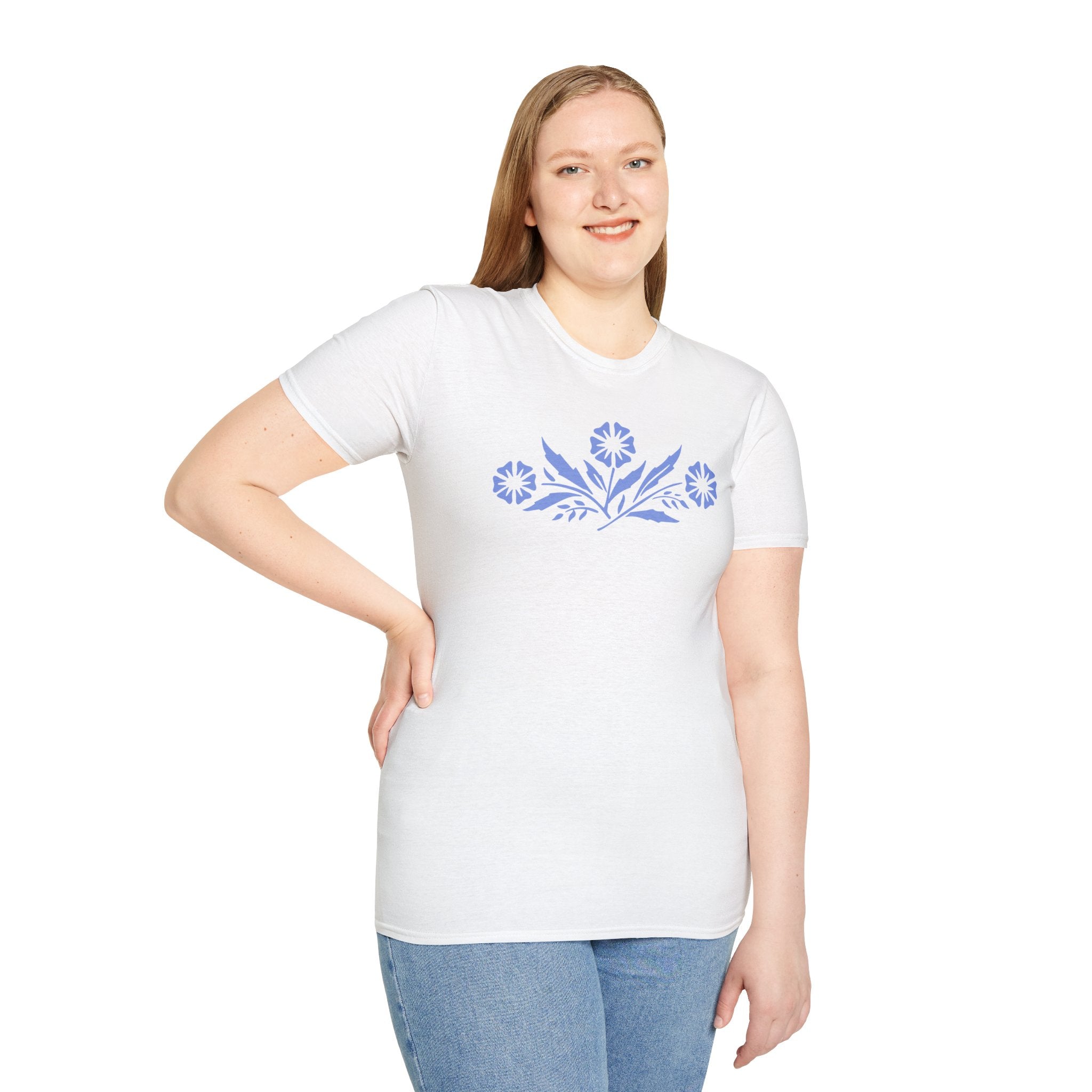 Vintage Corningware-Inspired T-Shirt | Retro Blue Cornflower Dish Design