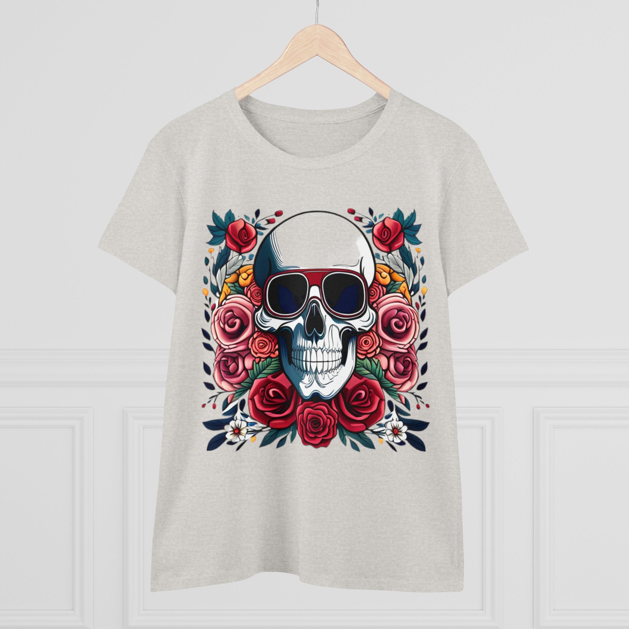 Skull Chic Rosebud Blossom Women's | Feminine Skull Graphic T-Shirt - Deez Teez