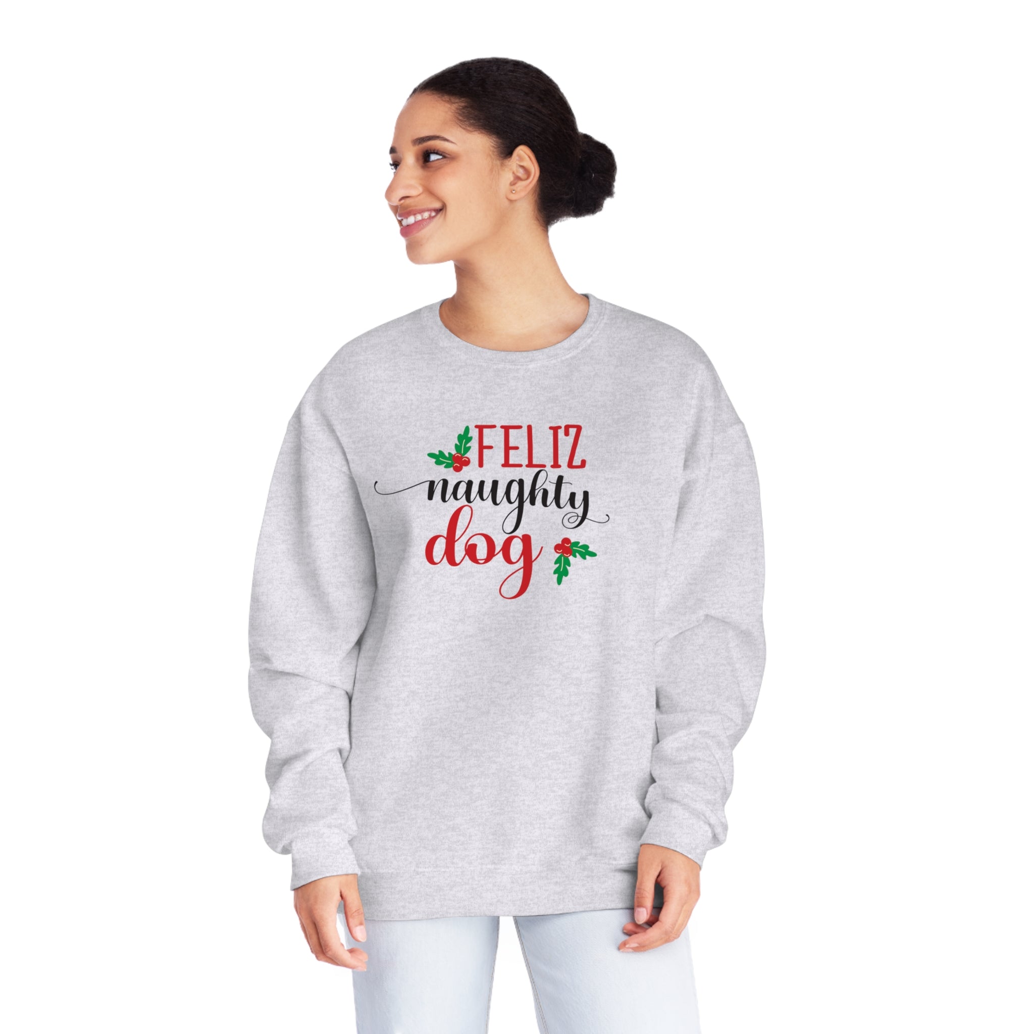 'Feliz Naughty Dog' Funny Christmas Unisex NuBlend® Crewneck Sweatshirt - Deez Teez