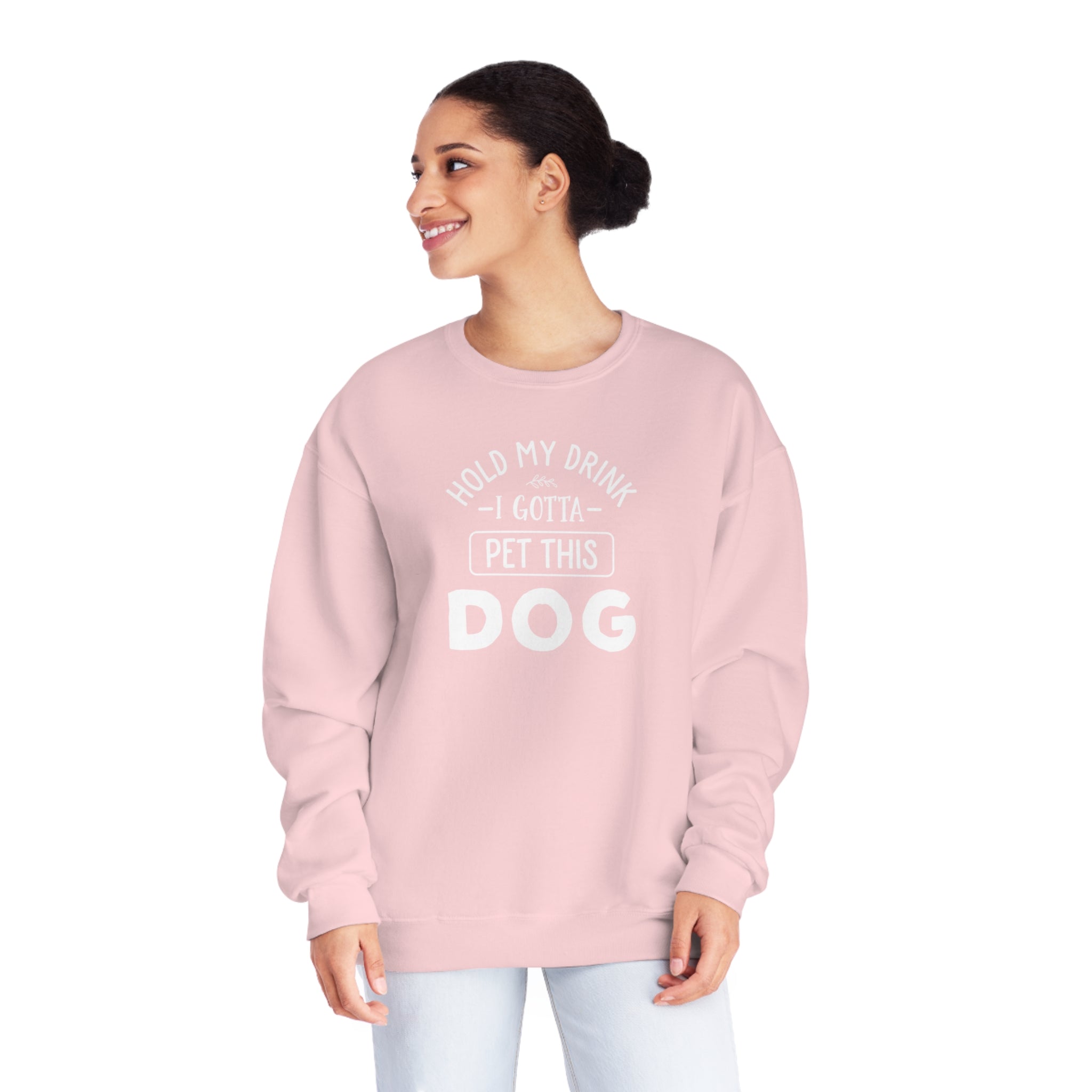 'Hold My Drink I Gotta Pet This Dog' Humorous Unisex NuBlend® Crewneck Sweatshirt - Deez Teez