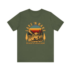 Lake & Bake Splash and Stash Crew Tee | Funny Weed Lake Life T-Shirt - Deez Teez