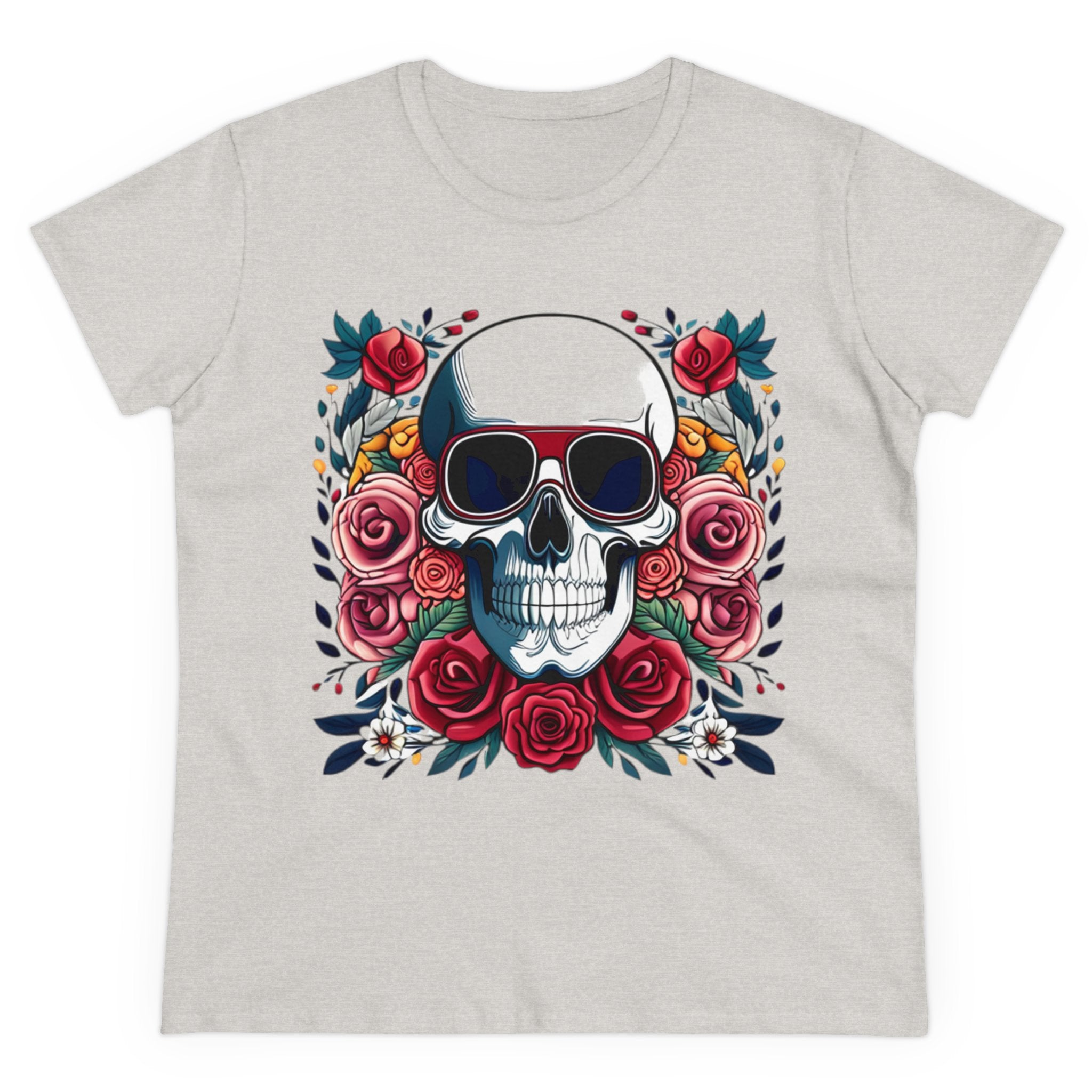 Skull Chic Rosebud Blossom Women's | Feminine Skull Graphic T-Shirt - Deez Teez