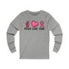 Peace, Love, & Cure Breast Cancer Awareness Long Sleeve T-Shirt - Deez Teez