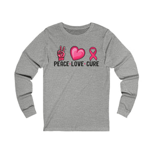 Peace, Love, & Cure Breast Cancer Awareness Long Sleeve T-Shirt - Deez Teez