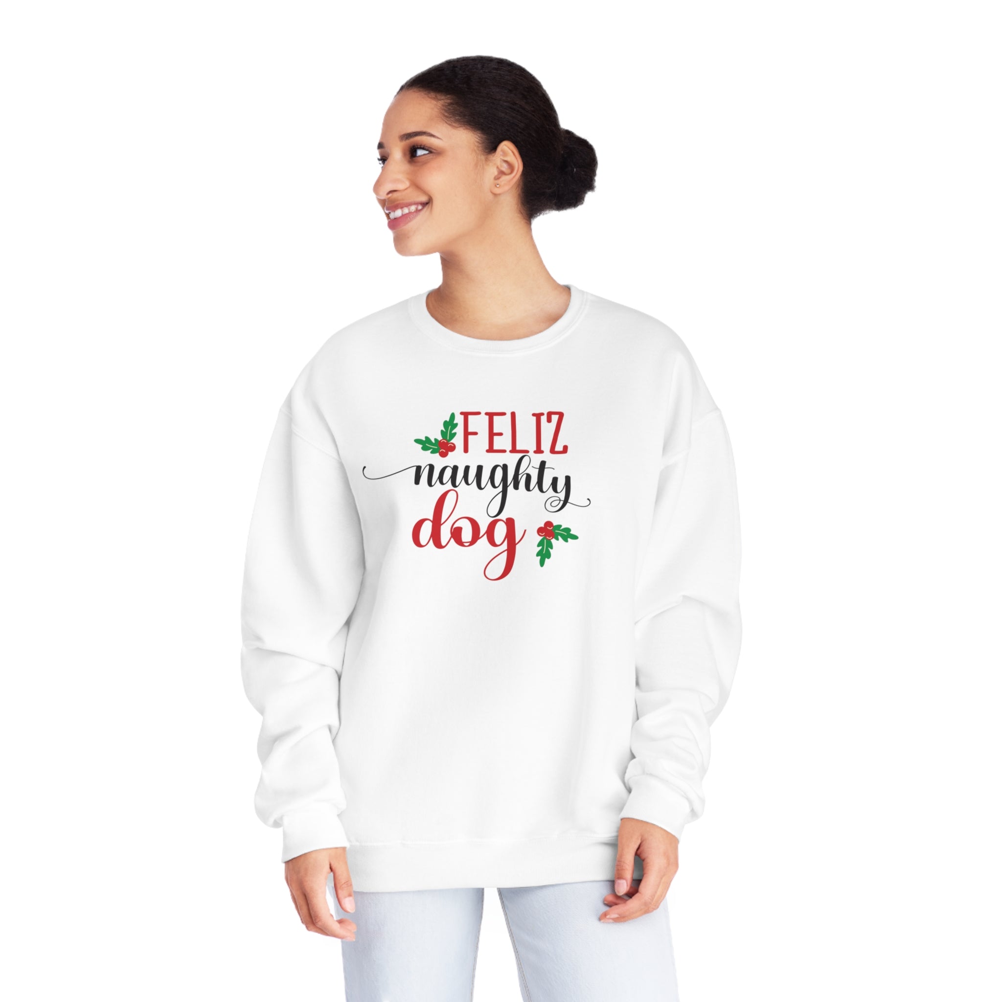 'Feliz Naughty Dog' Funny Christmas Unisex NuBlend® Crewneck Sweatshirt - Deez Teez