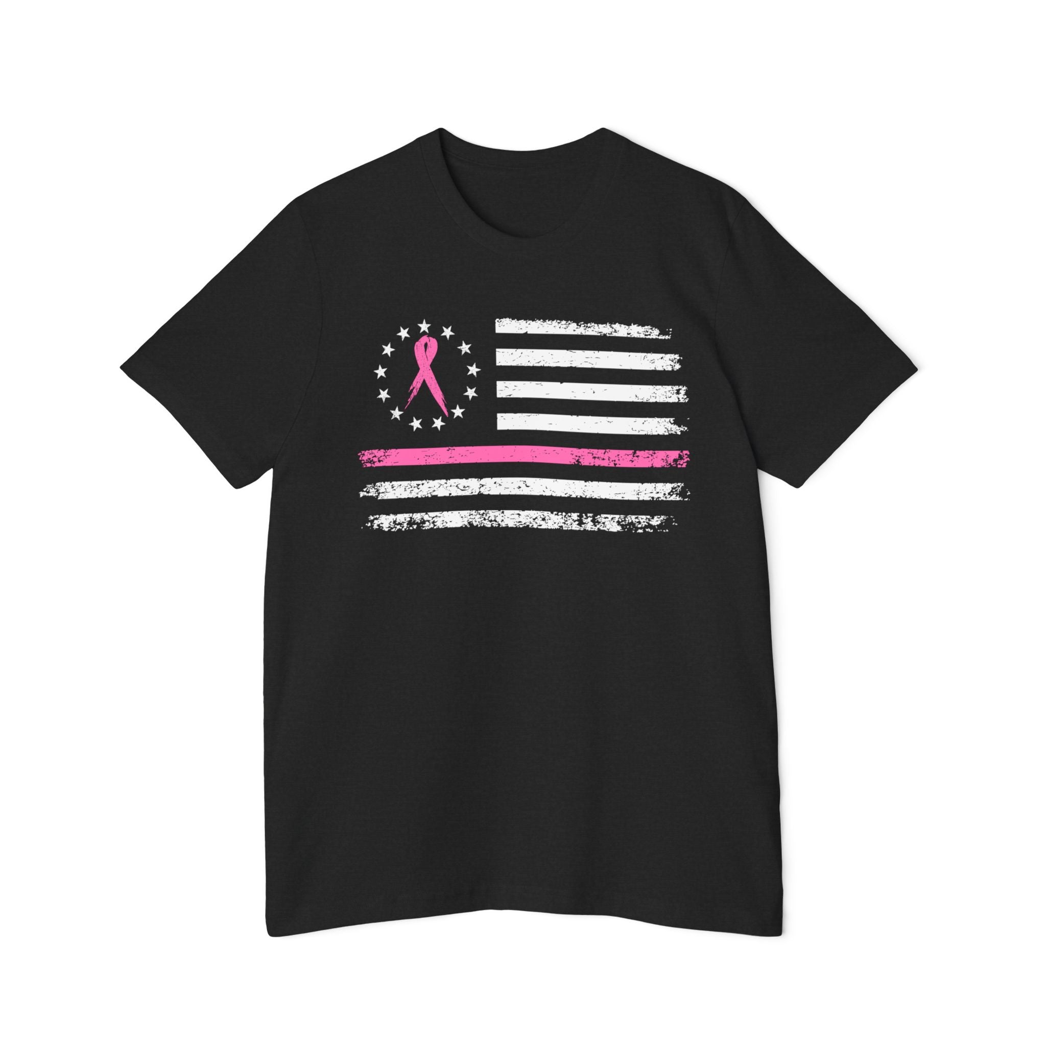 US Flag Pink Stripe Breast Cancer Awareness Support T-Shirt | Think Pink Line Graphic Tee - Deez Teez