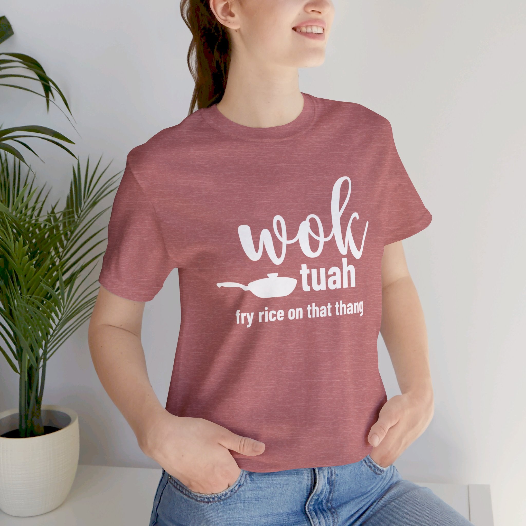 'Wok Tuah! Fry Rice In That Thang' Parody T-Shirt | Hawk Tuah Viral Meme Edit Pun Tee - Deez Teez