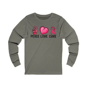 Peace, Love, & Cure Breast Cancer Awareness Long Sleeve T-Shirt - Deez Teez