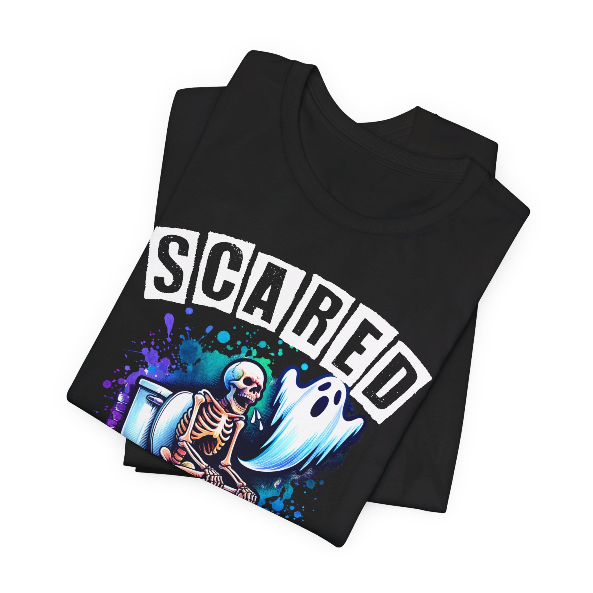 Scared Shitless Tee | Skeleton On the Toilet | Dad Humor Pun T-Shirt - Deez Teez