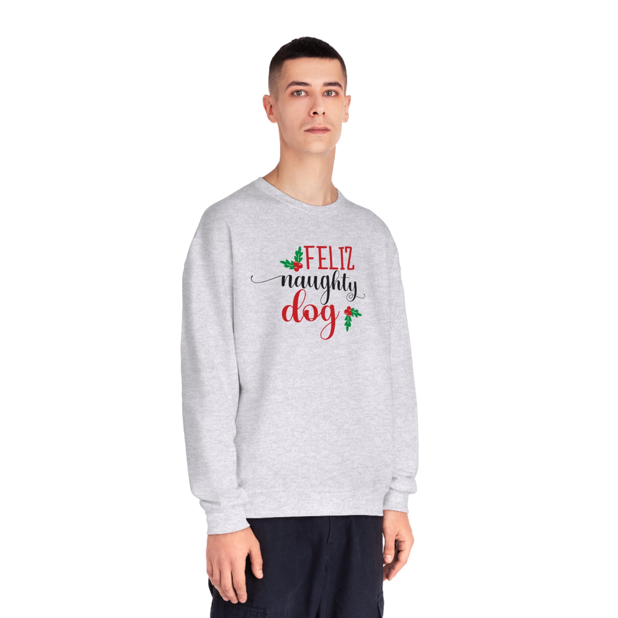 'Feliz Naughty Dog' Funny Christmas Unisex NuBlend® Crewneck Sweatshirt - Deez Teez