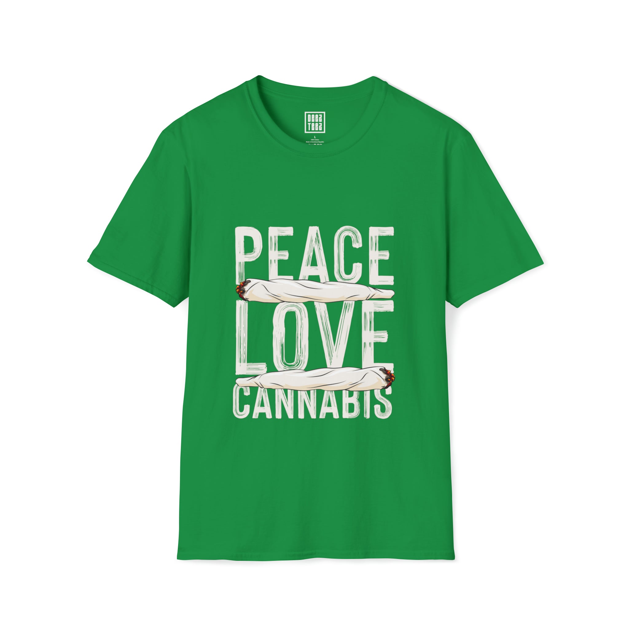 Peace, Love, Cannabis T-Shirt | Weed Enthusiast Tee | Two Joint Graphics Shirt - Deez Teez