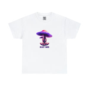 Psychedelic 'Eat Me' Mushroom Retro T-shirt | Surreal Mycology Art Tee - Deez Teez