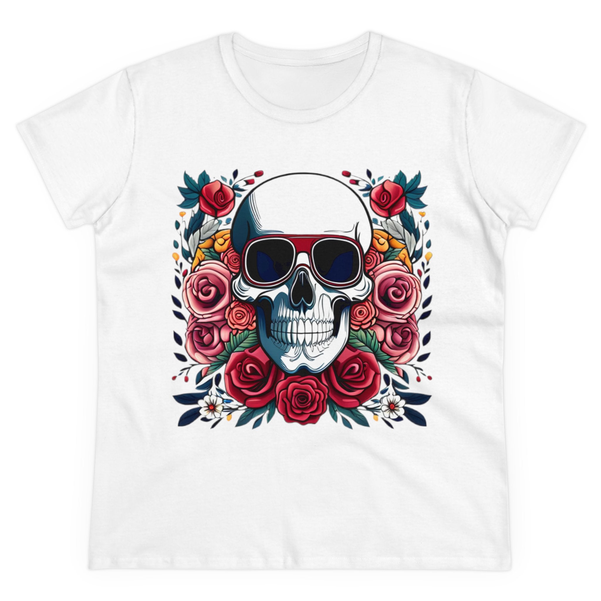 Skull Chic Rosebud Blossom Women's | Feminine Skull Graphic T-Shirt - Deez Teez