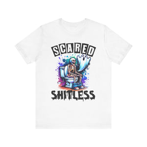 Scared Shitless Tee | Skeleton On the Toilet | Dad Humor Pun T-Shirt - Deez Teez