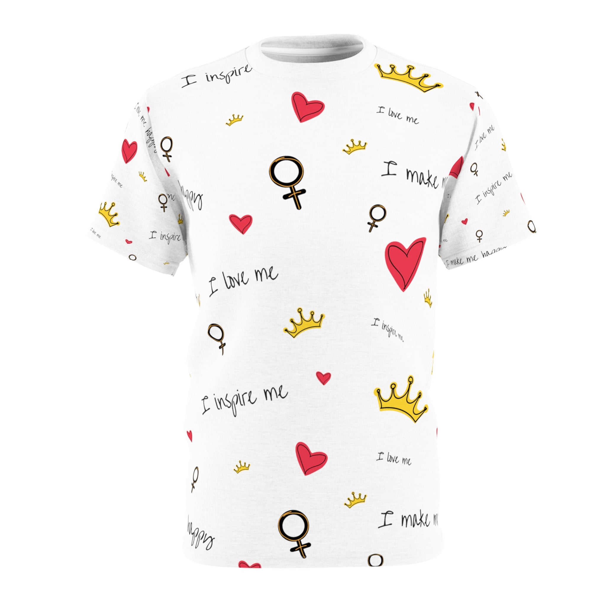 Empowering Sublimation T-Shirt | "I Love Me" Crown & Heart Design Tee | Self-Love & Confidence - Deez Teez