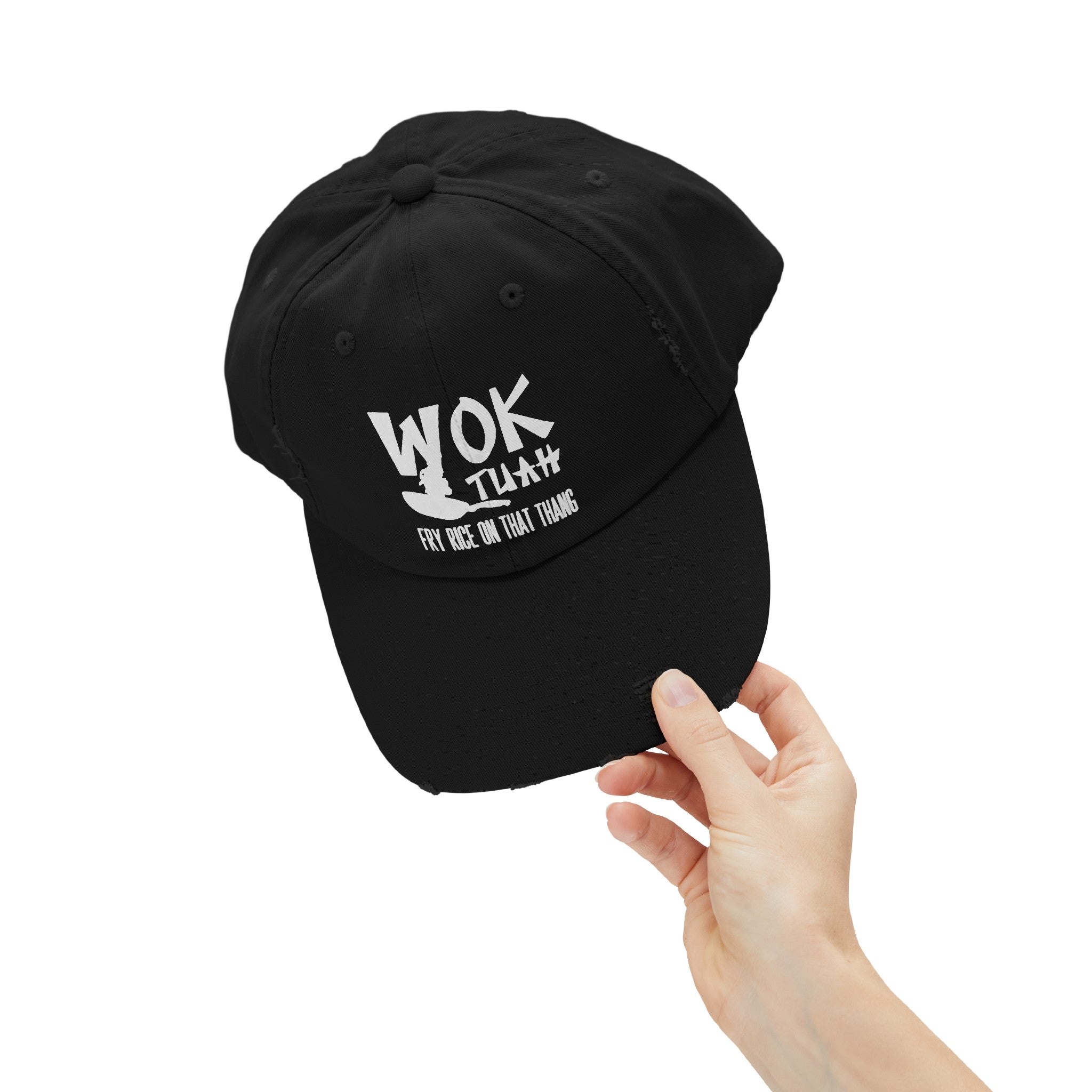 Wok Tuah Parody Distressed Baseball Cap | Viral Meme Pun 'Hawk Tuah' Design - Deez Teez