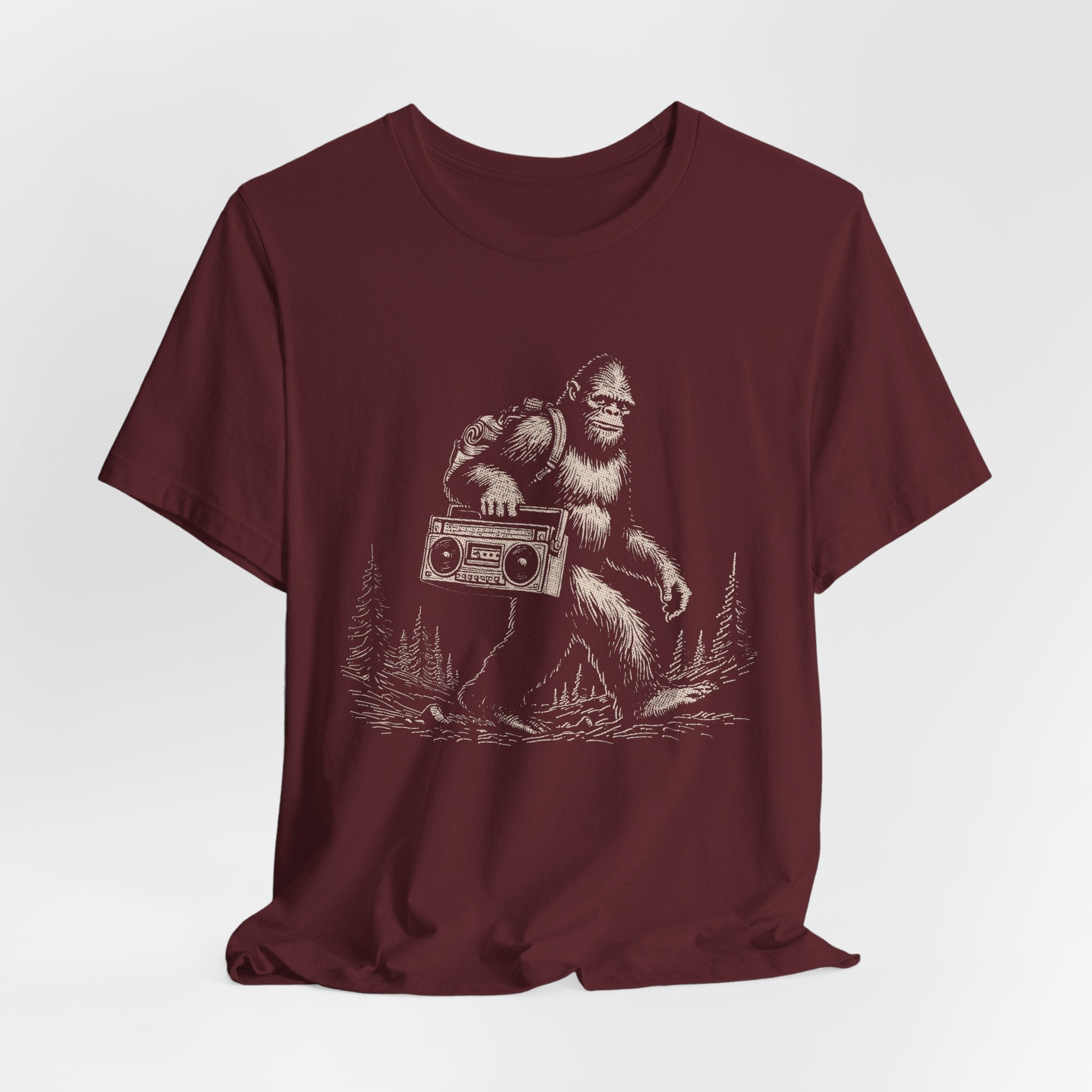 Bigfoot and the Beats Boombox T-Shirt | Retro Cryptid Design - Deez Teez