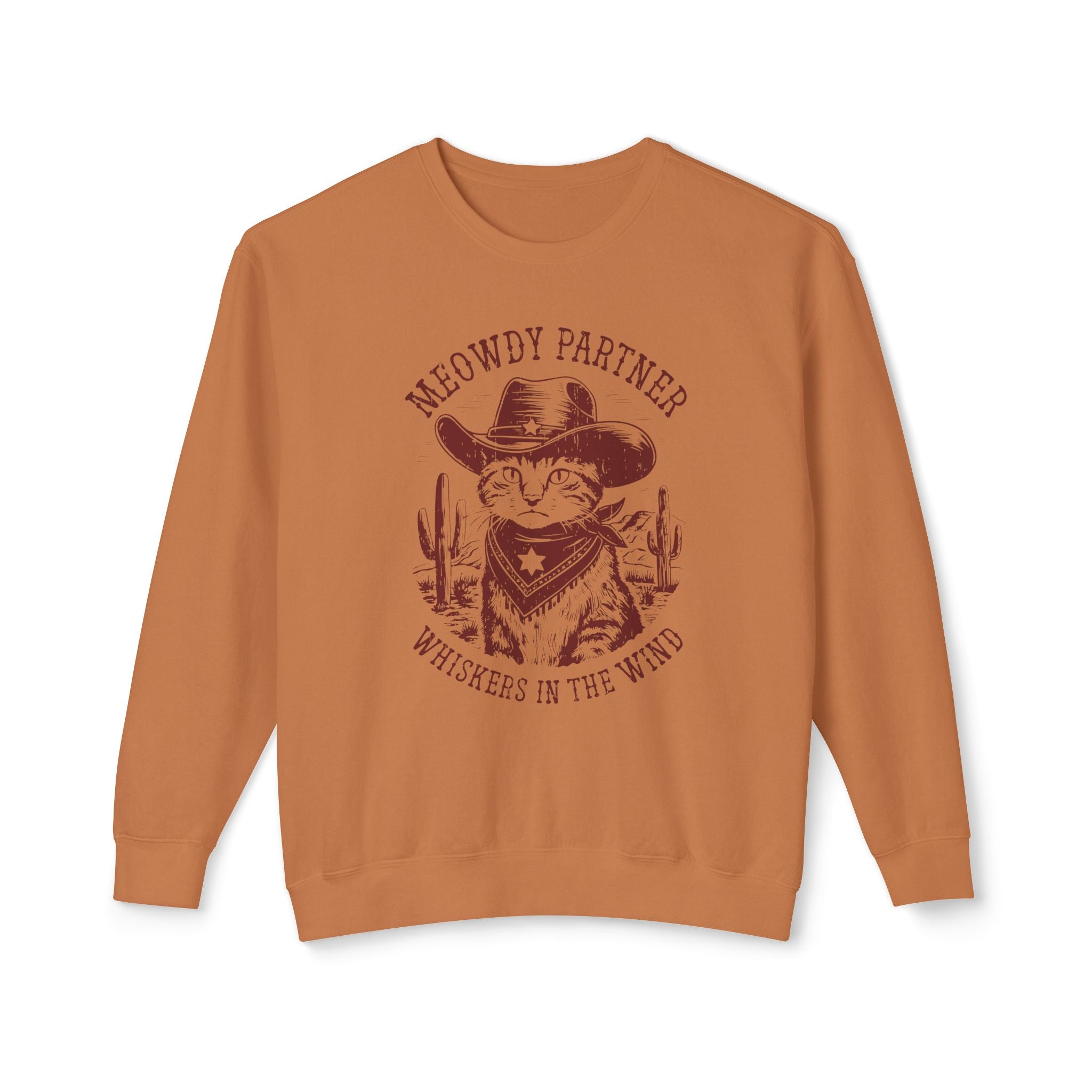 "Meowdy Partner - Whiskers in the Wind" Cowboy Western Theme Cat Lover Rodeo Design Sweatshirt - Deez Teez