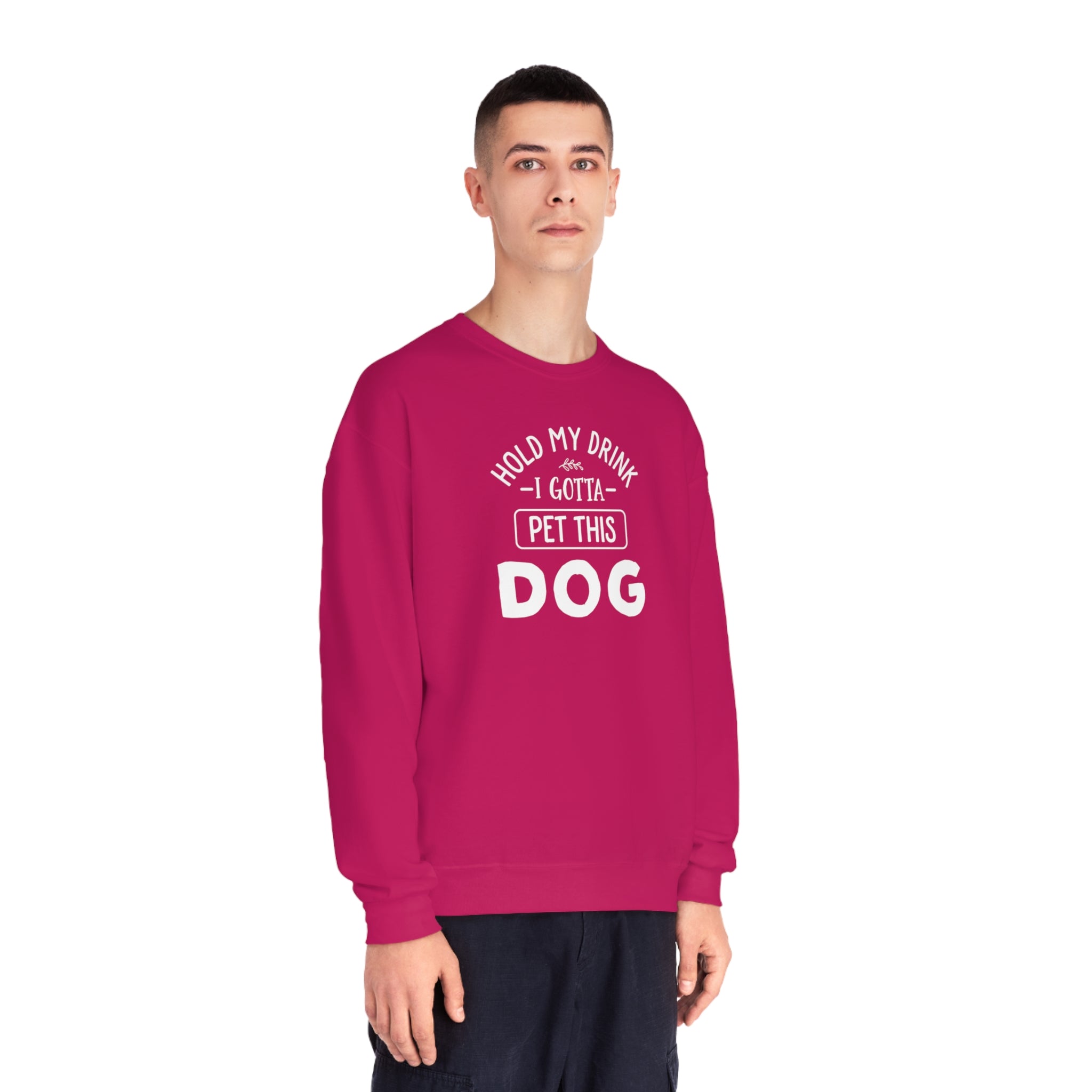 'Hold My Drink I Gotta Pet This Dog' Humorous Unisex NuBlend® Crewneck Sweatshirt - Deez Teez