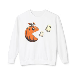 Pumpkin Pac-Man Chase Halloween Sweatshirt | Iconic Video Game Fall Fashion - Deez Teez