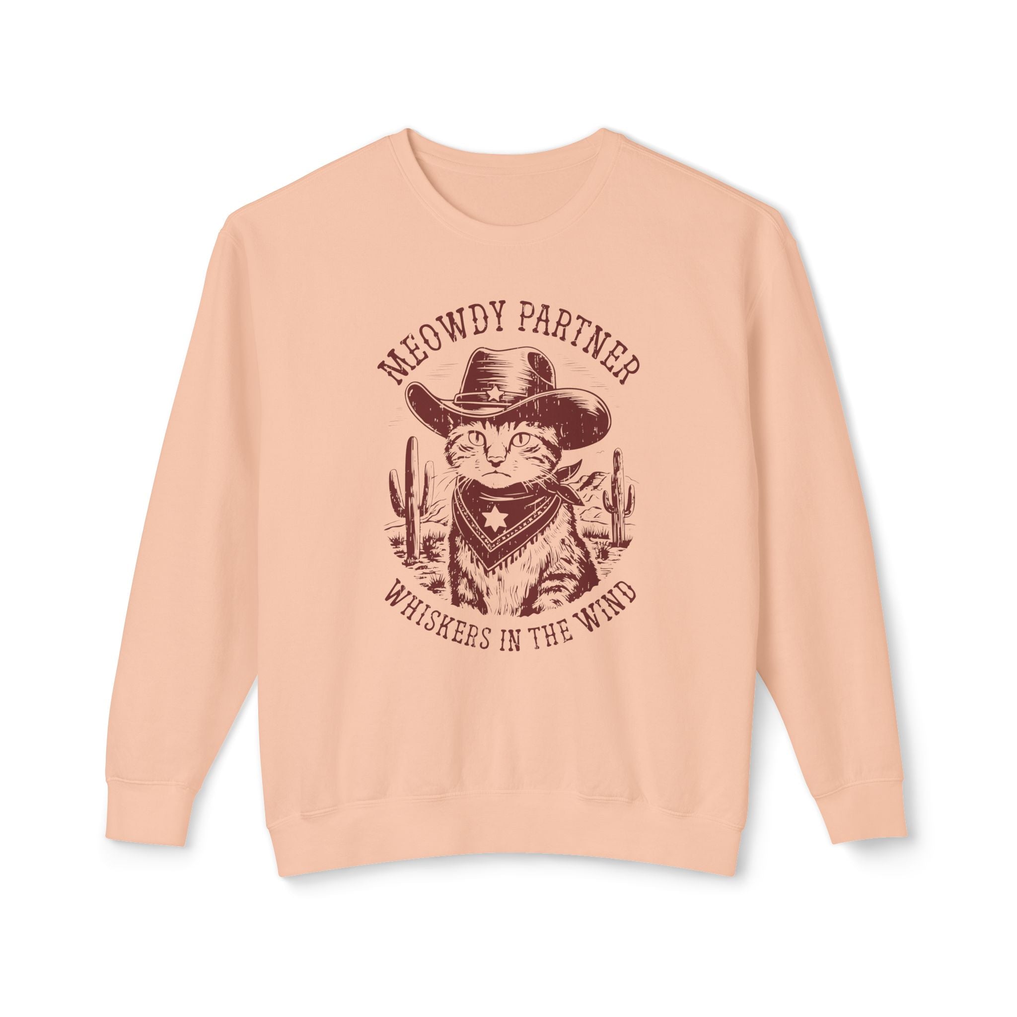 "Meowdy Partner - Whiskers in the Wind" Cowboy Western Theme Cat Lover Rodeo Design Sweatshirt - Deez Teez