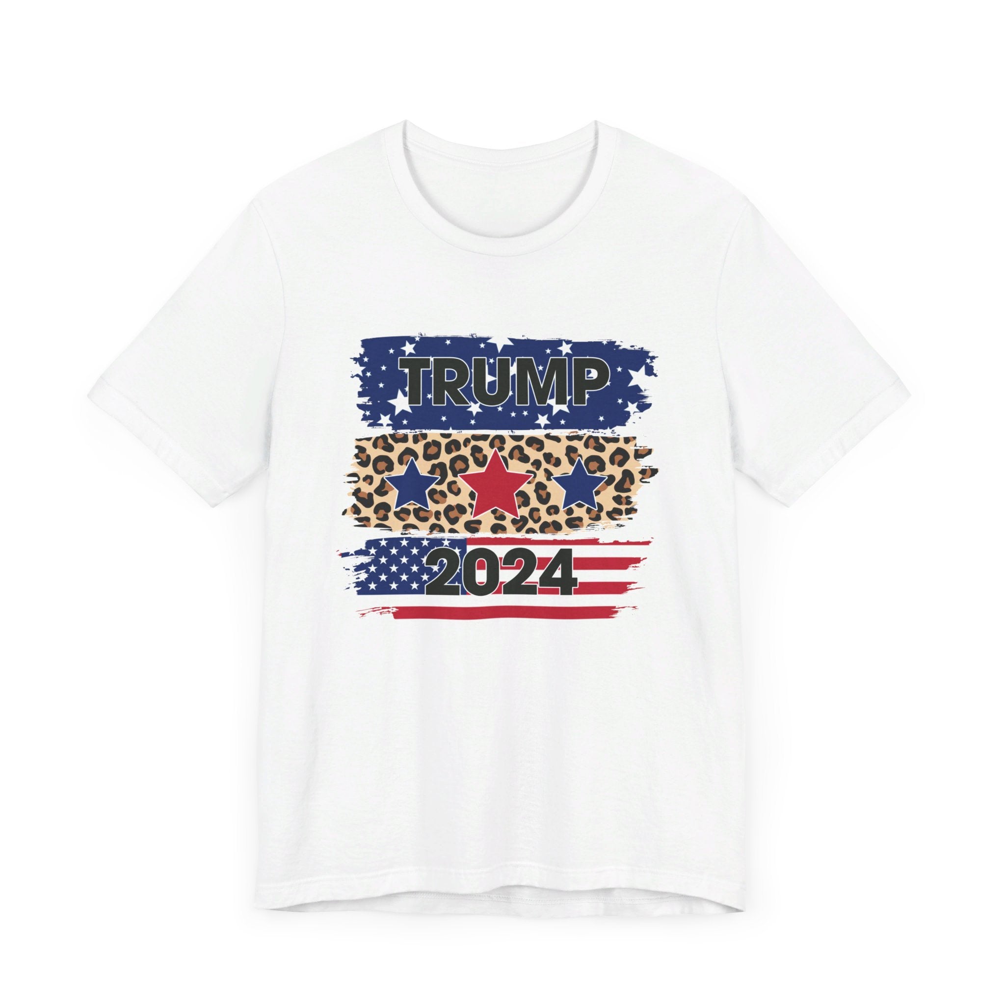 Trump 2024 Bold Graphic T-Shirt | Trump Cheetah Print Flag Tee - Deez Teez