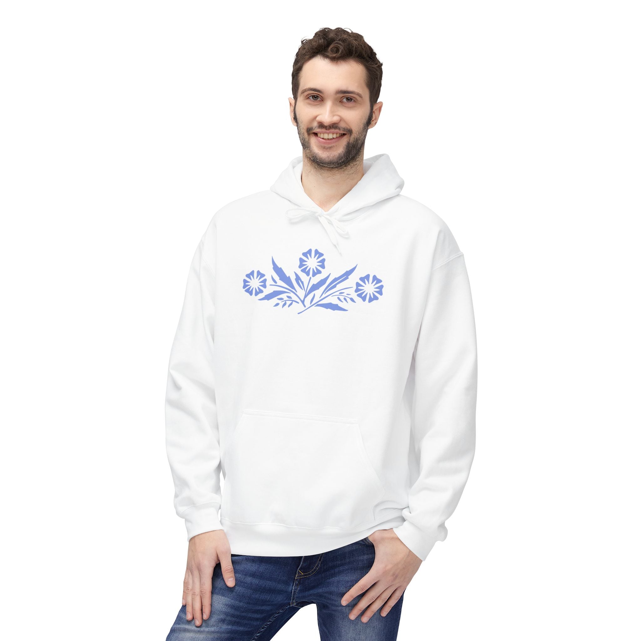 Vintage Corningware-Inspired Hoodie | Retro Blue Cornflower Dish Design