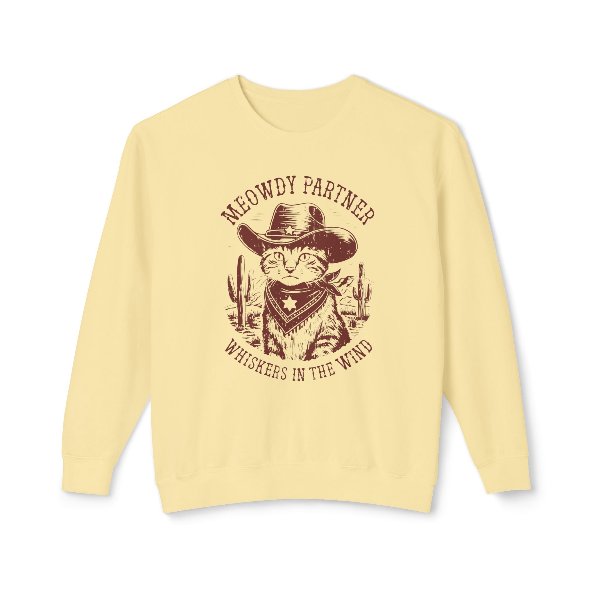 "Meowdy Partner - Whiskers in the Wind" Cowboy Western Theme Cat Lover Rodeo Design Sweatshirt - Deez Teez